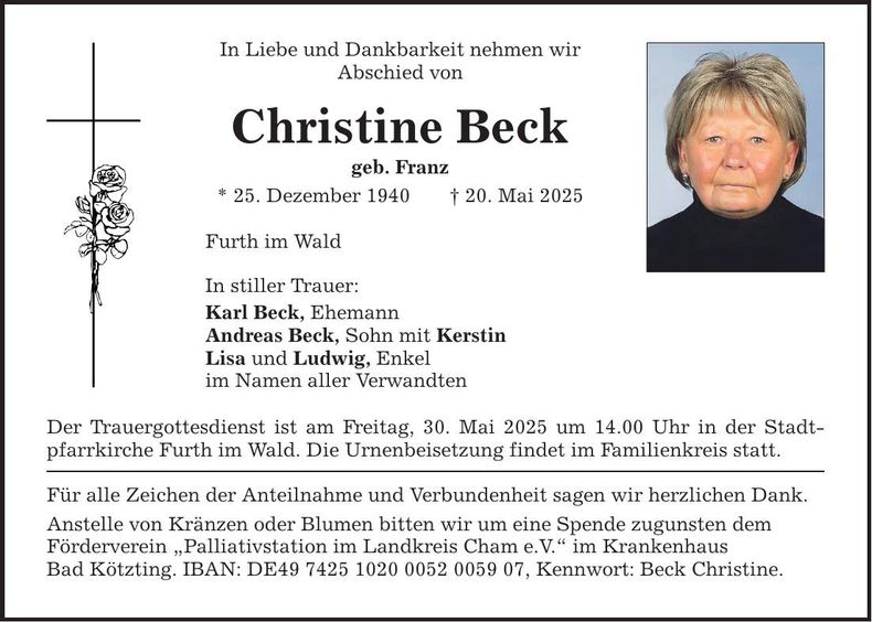 Traueranzeige Christine Beck