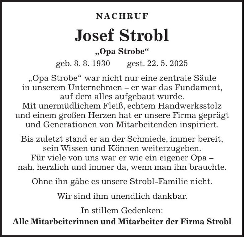 Traueranzeige Josef Strobl