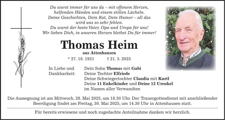 Traueranzeige Thomas Heim