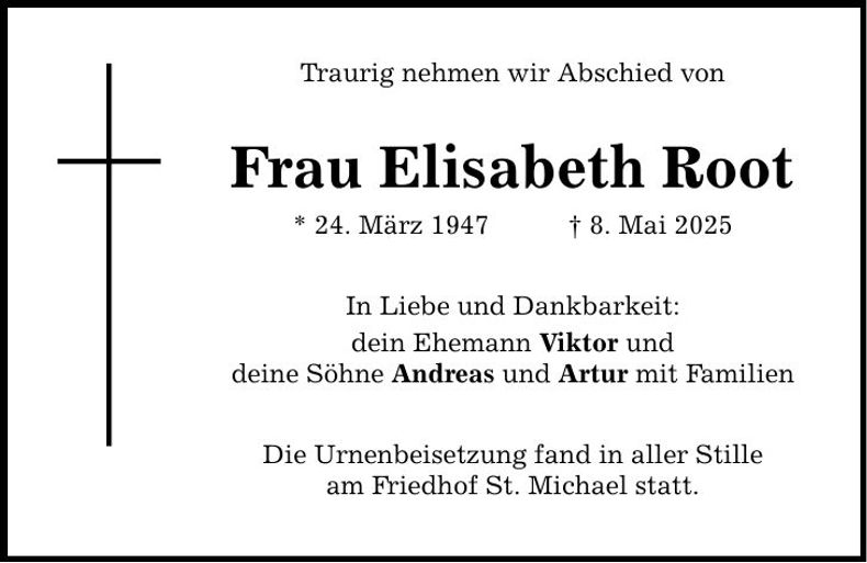 Traueranzeige Elisabeth Root