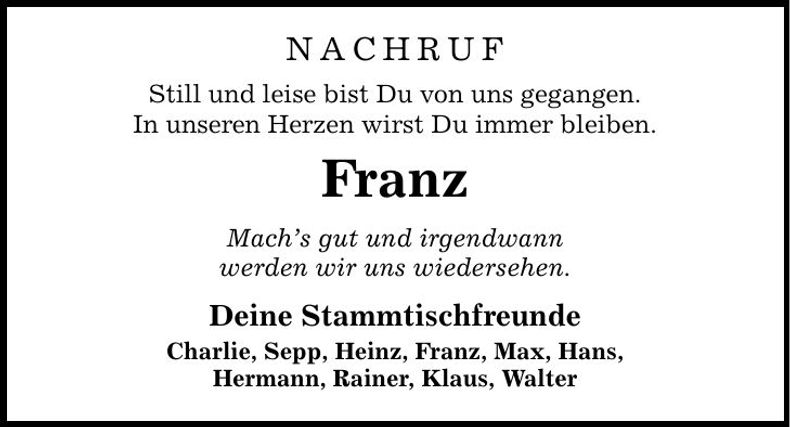 Traueranzeige Franz Ebenburger