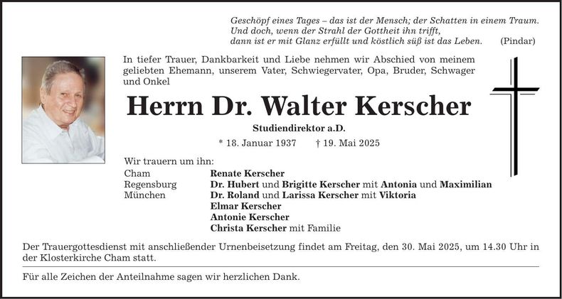 Traueranzeige Walter Dr. Kerscher