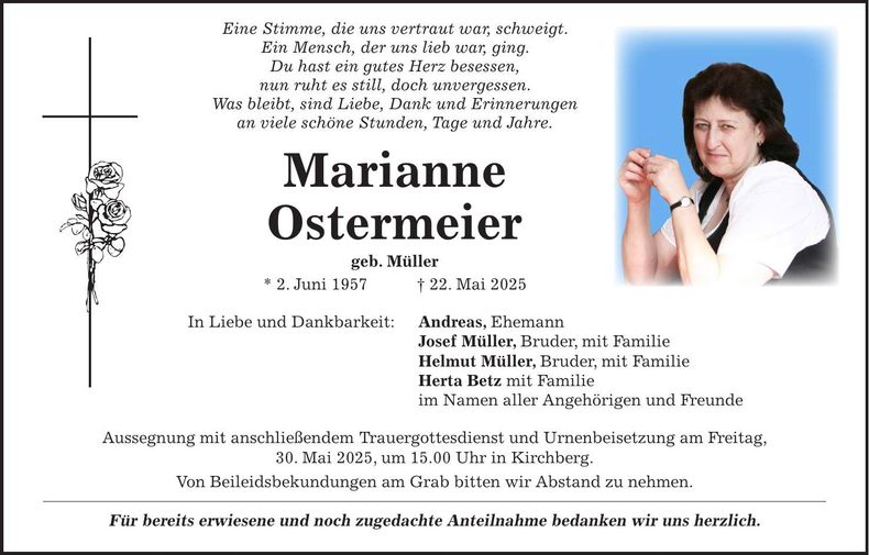 Traueranzeige Marianne Ostermeier