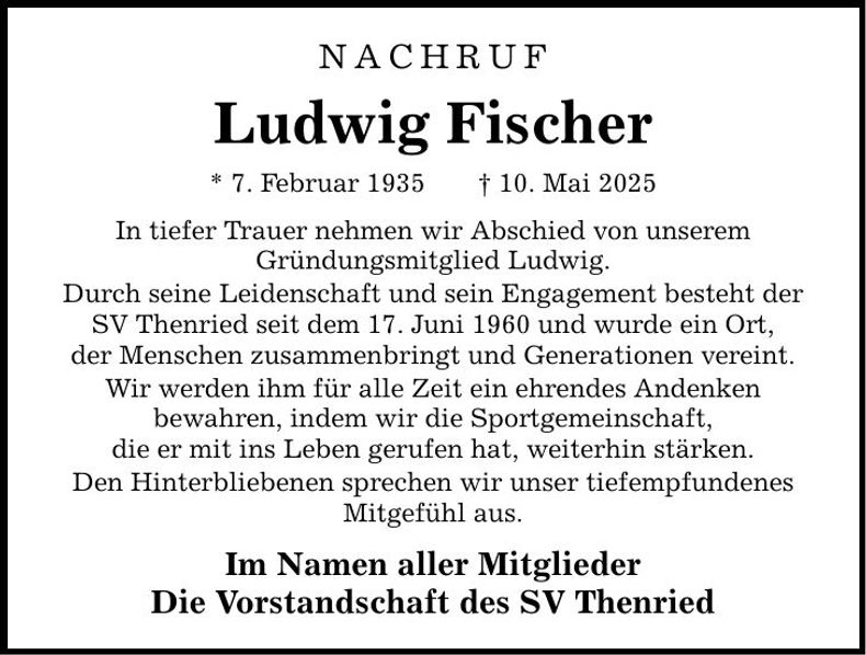 Traueranzeige Ludwig Fischer