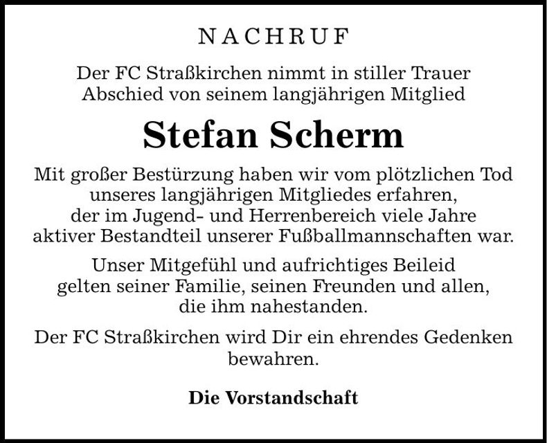 Traueranzeige Stefan Scherm