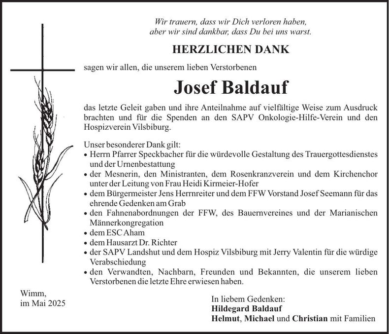 Traueranzeige Josef Baldauf