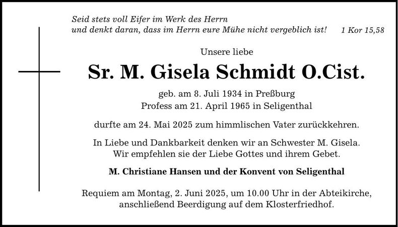 Traueranzeige Gisela Schmidt