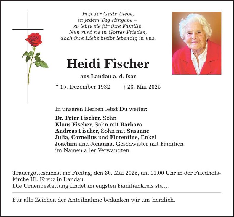 Traueranzeige Heidi Fischer