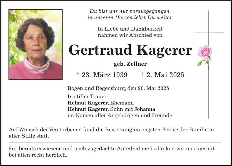 Traueranzeige Gertraud Kagerer