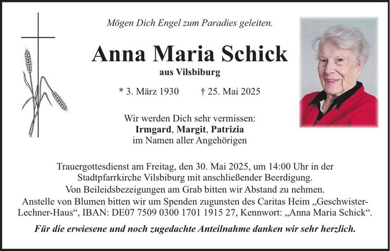 Traueranzeige Anna Maria Schick