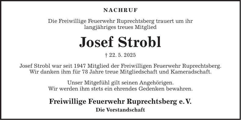 Traueranzeige Josef Strobl