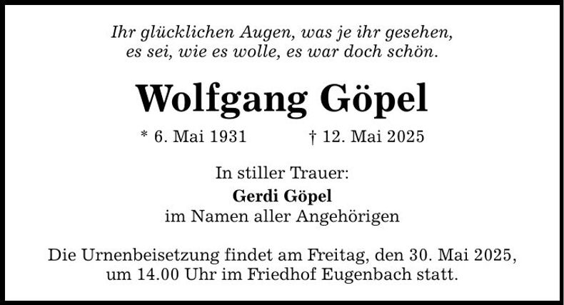 Traueranzeige Wolfgang Göpel