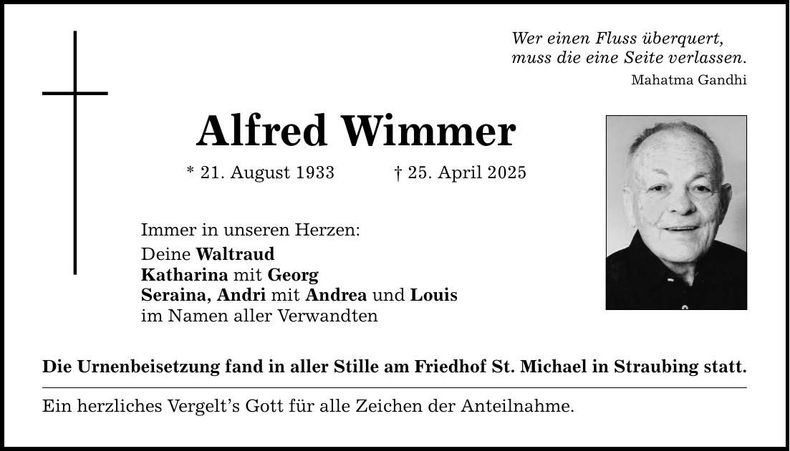 Traueranzeige Alfred Wimmer