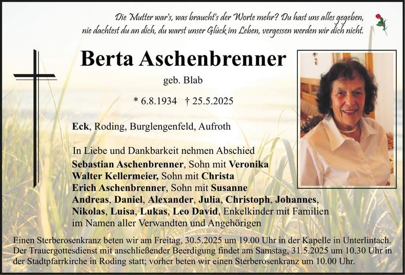 Traueranzeige Berta Aschenbrenner