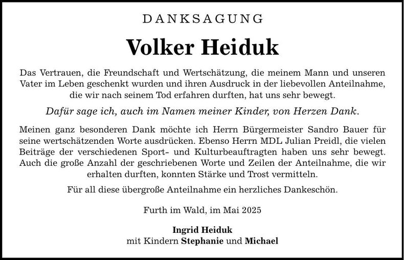 Traueranzeige Volker Heiduk