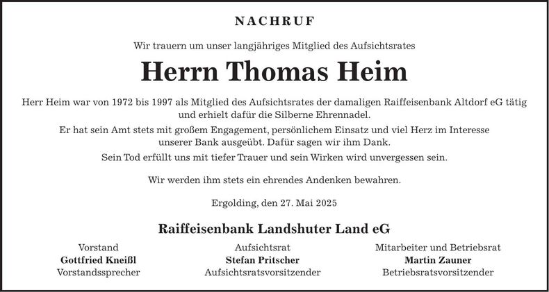 Traueranzeige Thomas Heim