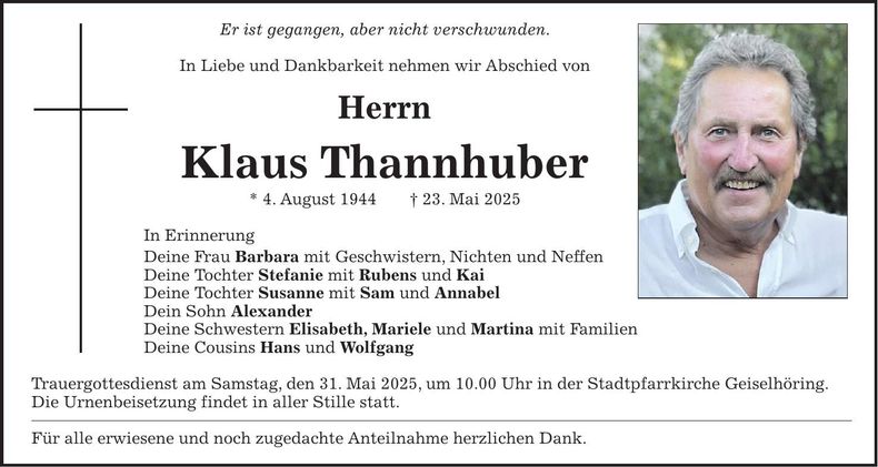Traueranzeige Klaus Thannhuber
