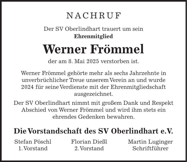 Traueranzeige Werner Frömmel