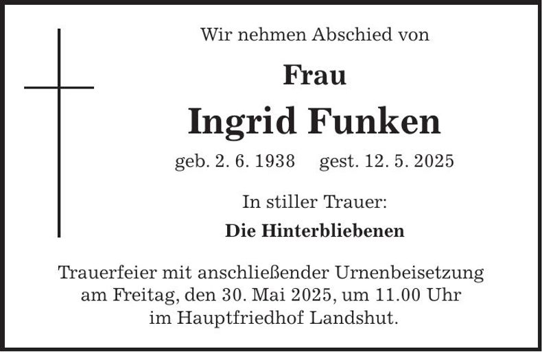 Traueranzeige Ingrid Funken