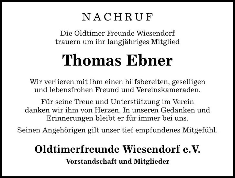 Traueranzeige Thomas Ebner