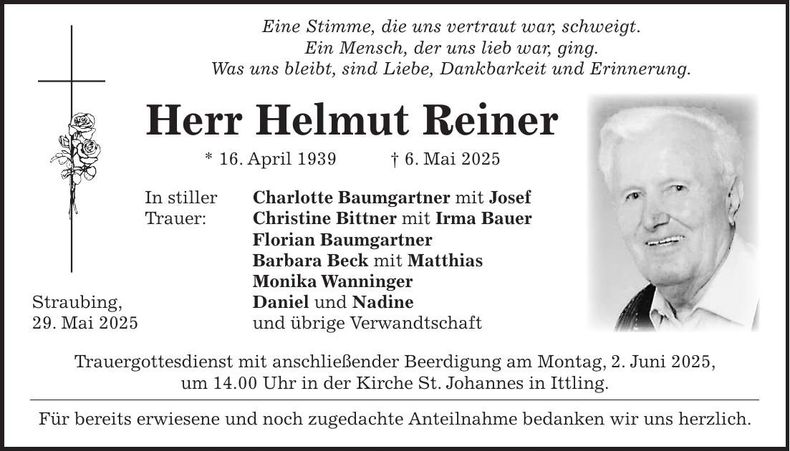 Traueranzeige Helmut Reiner