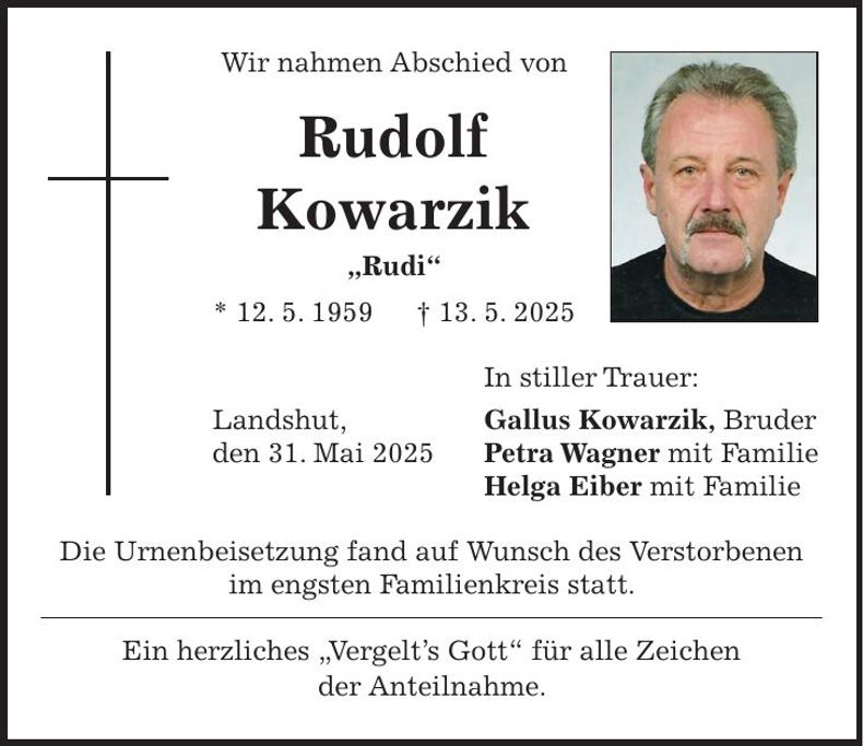 Traueranzeige Rudolf Kowarzik