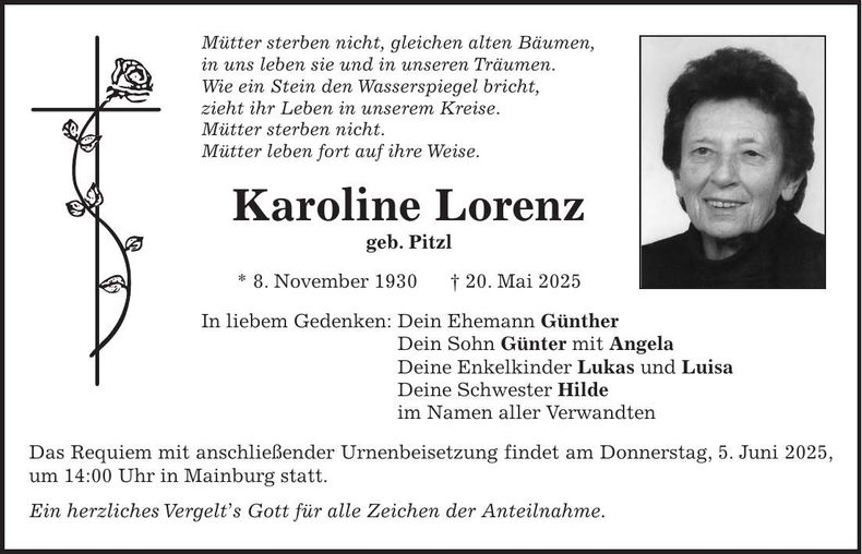 Traueranzeige Karoline Lorenz
