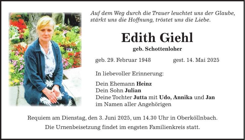 Traueranzeige Edith Giehl