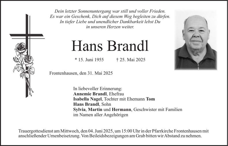 Traueranzeige Johann Brandl