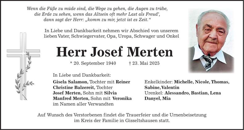 Traueranzeige Josef Merten
