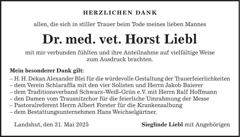Traueranzeige Horst Dr. med. vet. Liebl