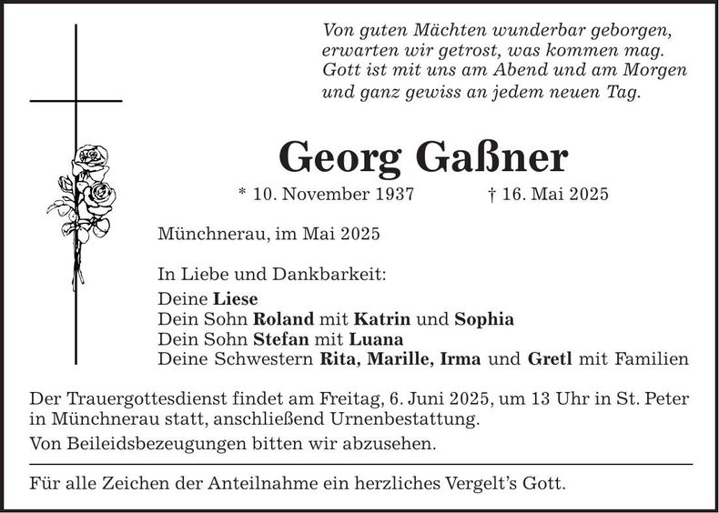 Traueranzeige Georg Gaßner