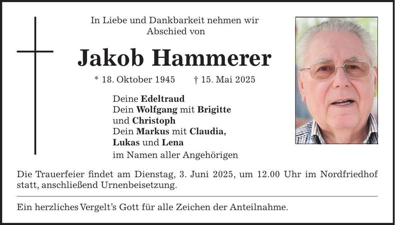 Traueranzeige Jakob Hammerer