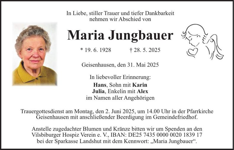 Traueranzeige Maria Jungbauer