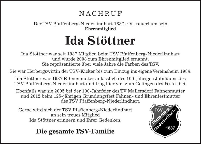 Traueranzeige Ida Stöttner