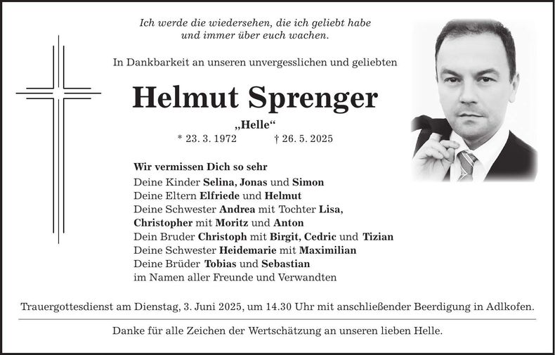 Traueranzeige Helmut Sprenger
