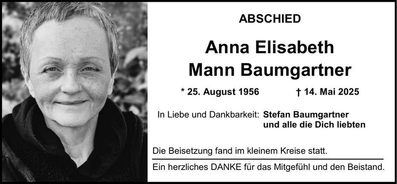 Traueranzeige Anna Elisabeth Mann Baumgartner