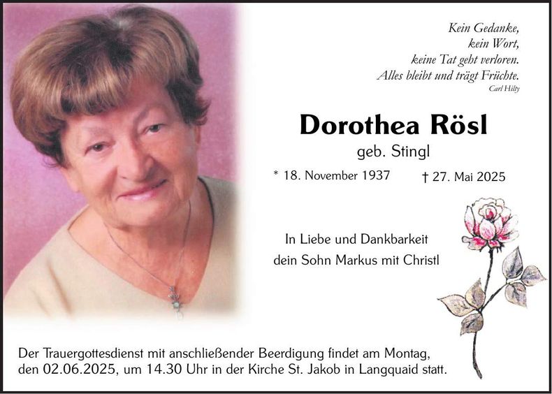 Traueranzeige Dorothea Rösl