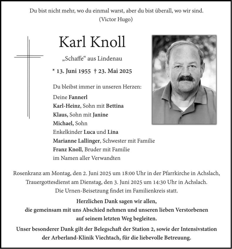 Traueranzeige Karl Knoll