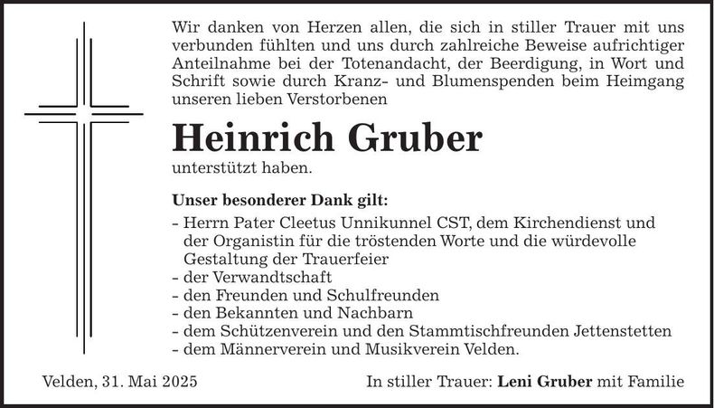 Traueranzeige Heinrich Gruber