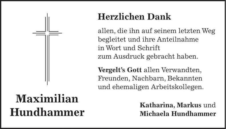 Traueranzeige Maximilian Hundhammer