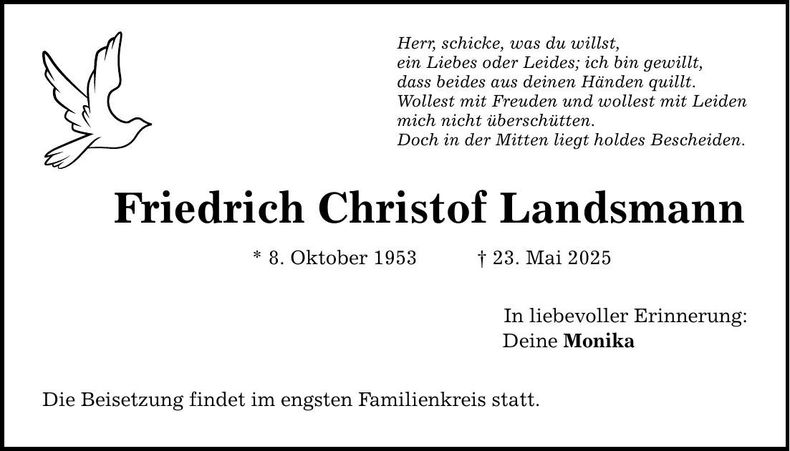 Traueranzeige Friedrich Christof Landsmann