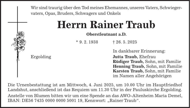 Traueranzeige Rainer Traub
