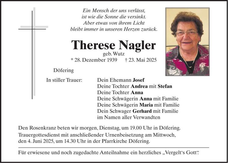 Traueranzeige Therese Nagler