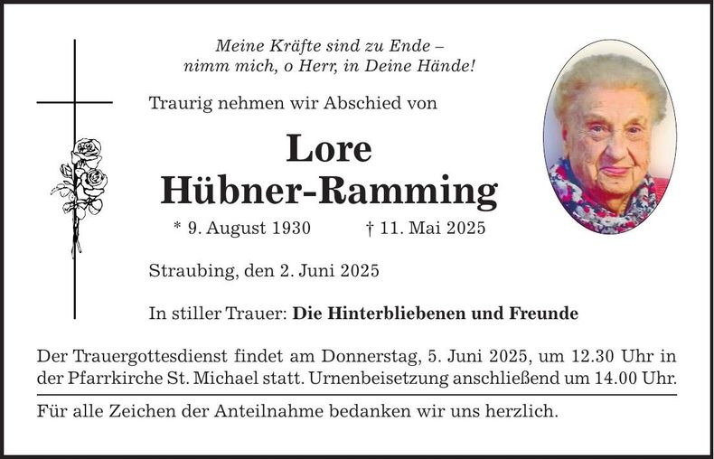 Traueranzeige Lore Hübner-Ramming