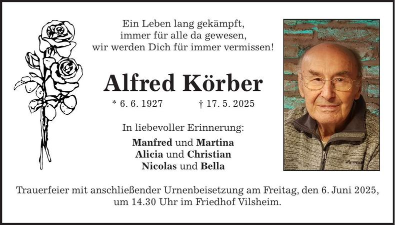 Traueranzeige Alfred Körber