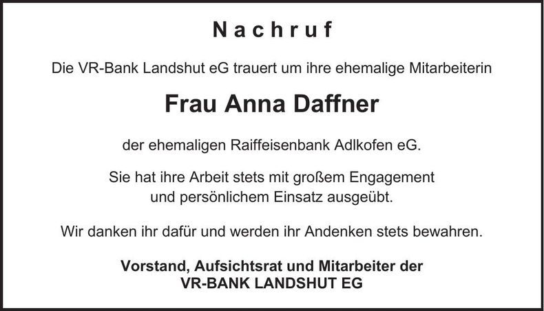 Traueranzeige Anna Daffner