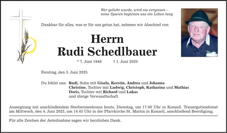 Traueranzeige Rudi Schedlbauer