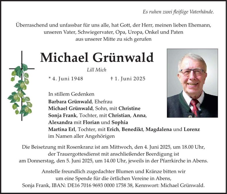 Traueranzeige Michael Grünwald