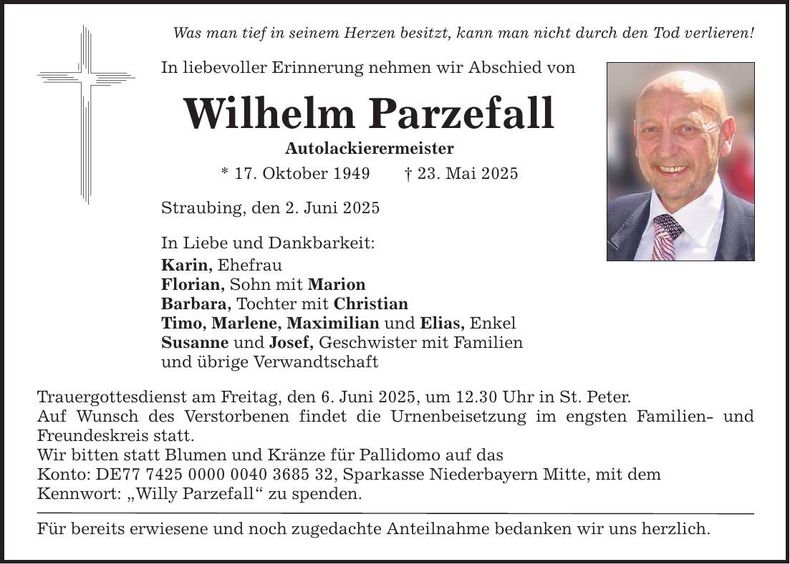 Traueranzeige Wilhelm Parzefall